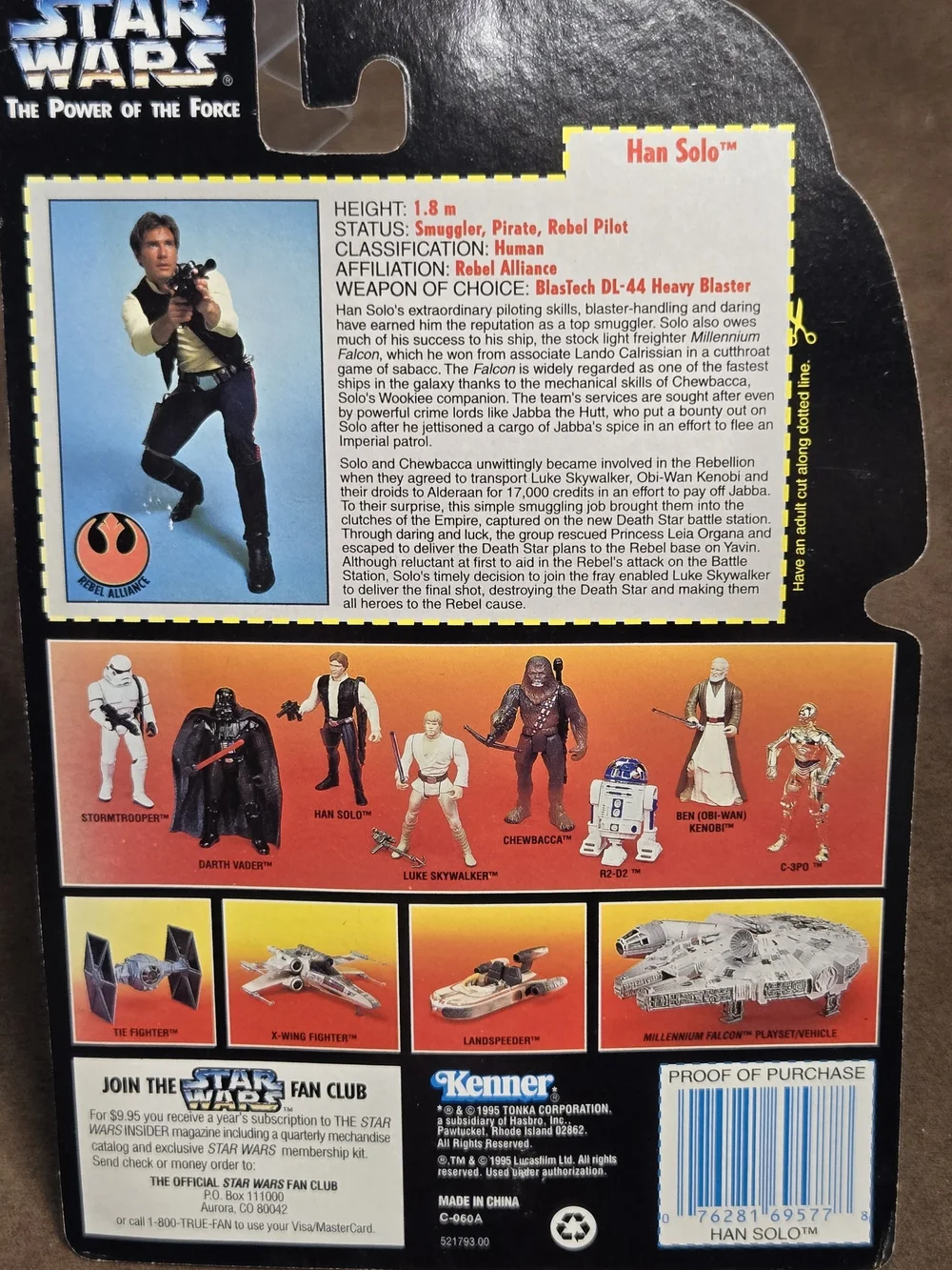 Vintage 1995 Star Wars POTF Han Solo Action Figure Red Card Sealed Kenner